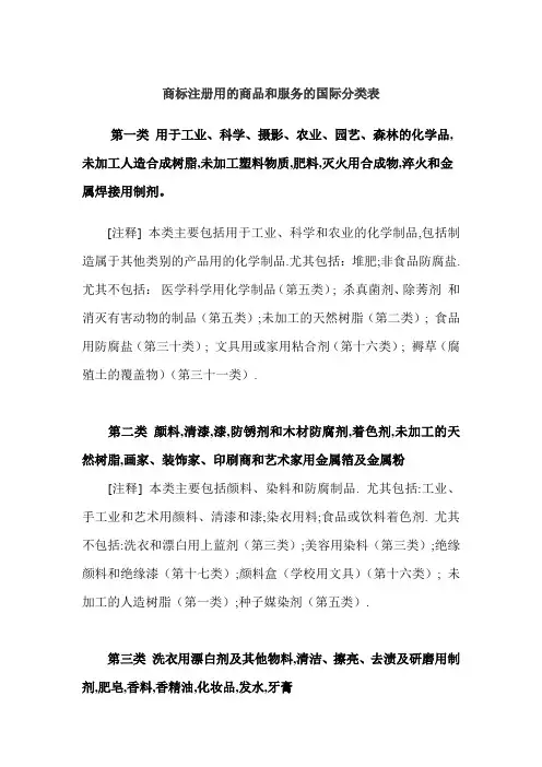 商标注册用的商品和服务的国际分类表