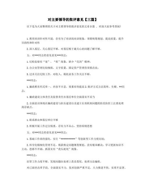 对主要领导的批评意见【三篇】