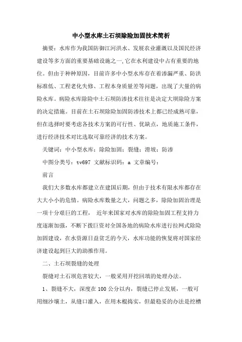 中小型水库土石坝除险加固技术简析