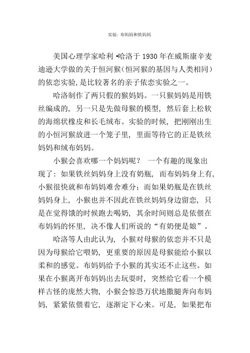 恒河猴实验：铁妈妈和布妈妈