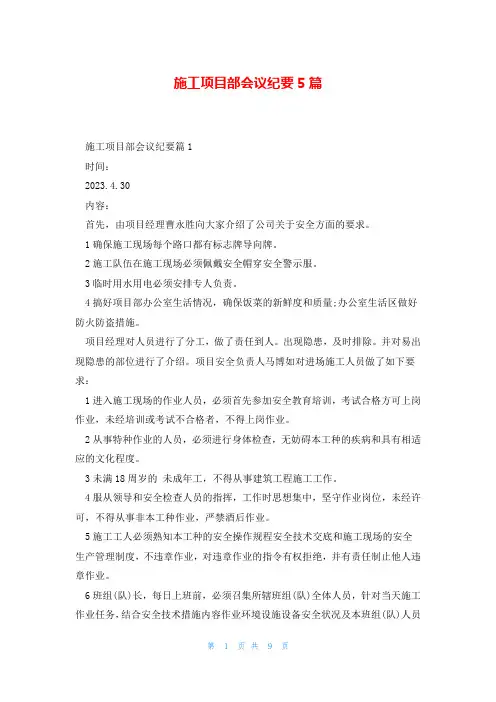 施工项目部会议纪要5篇