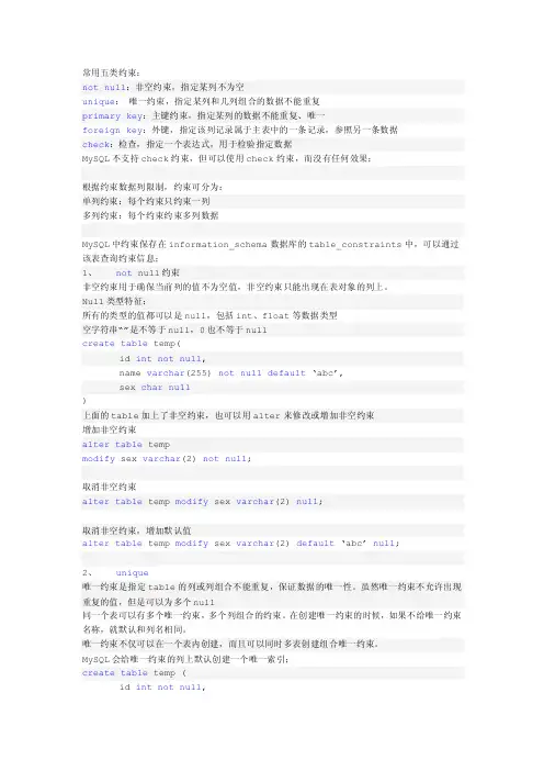 SQL常见的约束语法