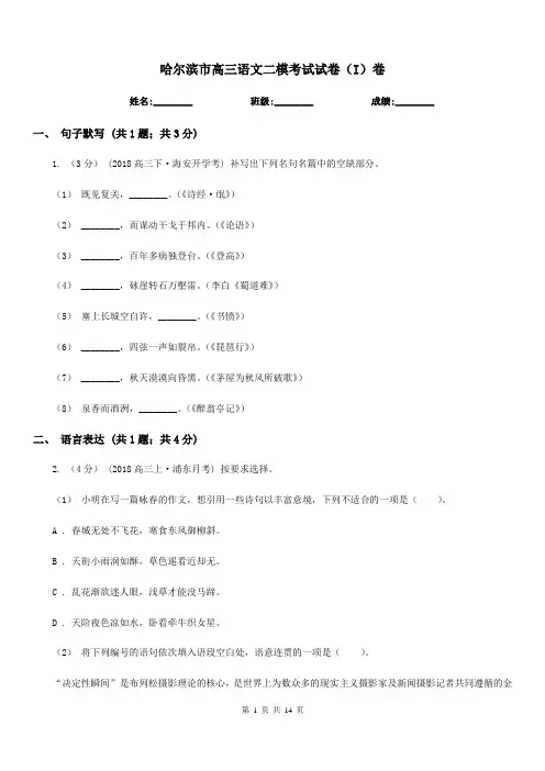 哈尔滨市高三语文二模考试试卷(I)卷