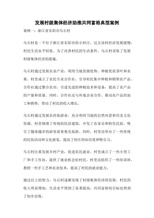 发展村级集体经济助推共同富裕典型案例