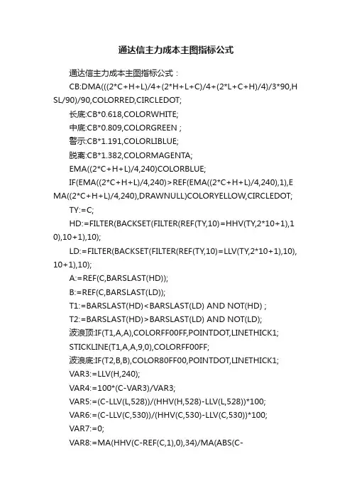 通达信主力成本主图指标公式