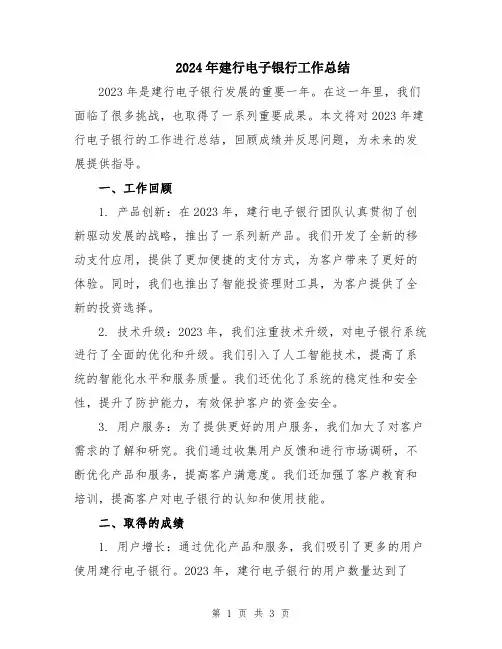 2024年建行电子银行工作总结
