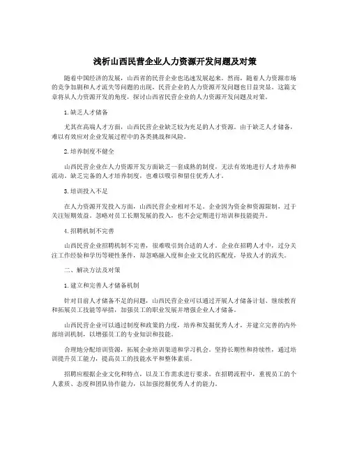 浅析山西民营企业人力资源开发问题及对策