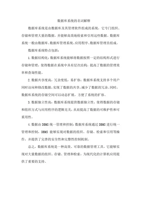 数据库系统的名词解释