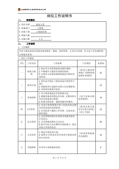 物业弱电主管岗位职责