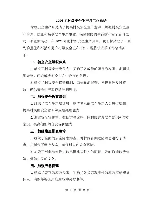 2024年村级安全生产月工作总结