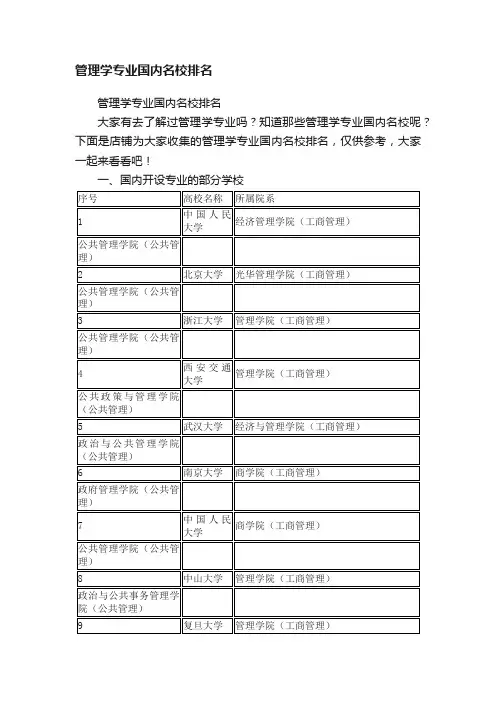 管理学专业国内名校排名
