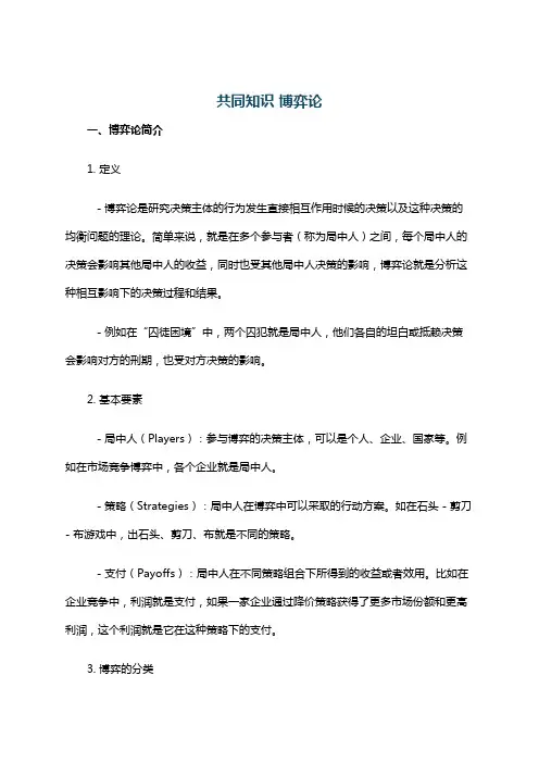 共同知识 博弈论