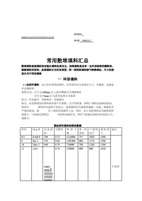 常用散堆填料