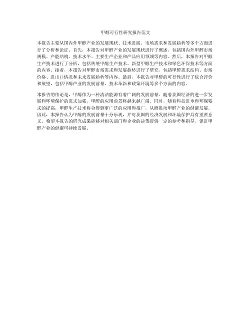 甲醇可行性研究报告范文