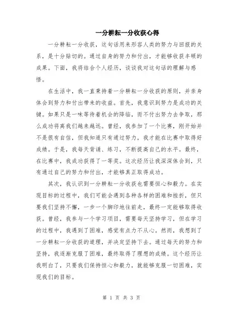 一分耕耘一分收获心得
