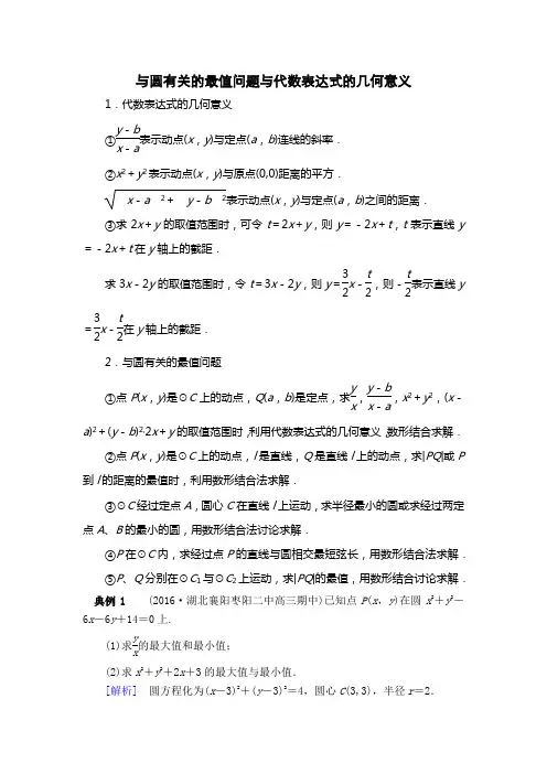 与圆有关的最值问题与代数表达式的几何意义