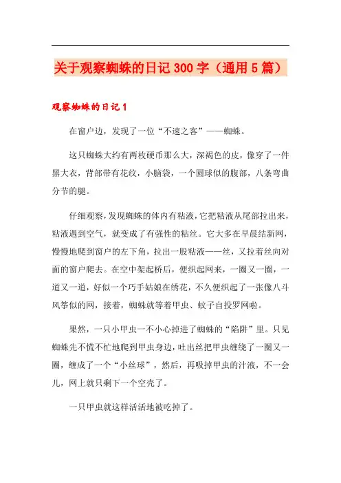 关于观察蜘蛛的日记300字(通用5篇)