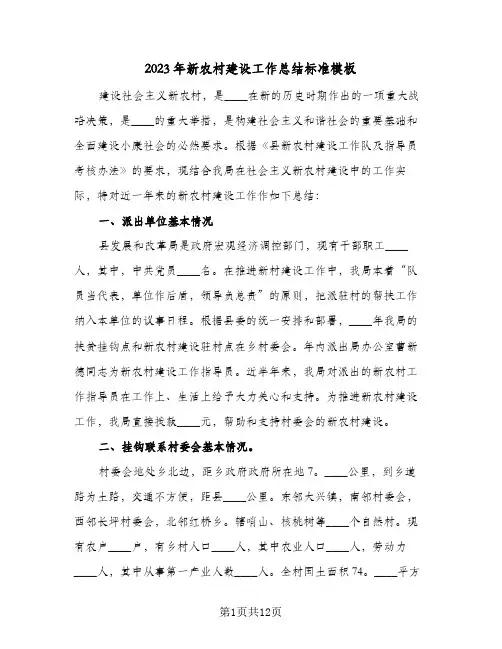 2023年新农村建设工作总结标准模板(三篇)