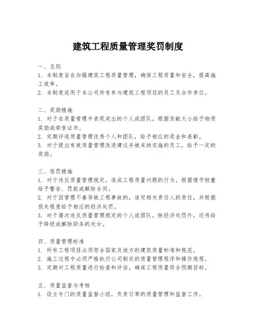 建筑工程质量管理奖罚制度