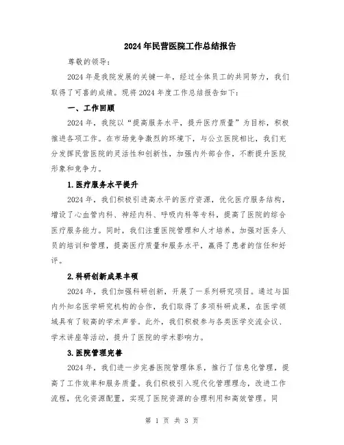 2024年民营医院工作总结报告