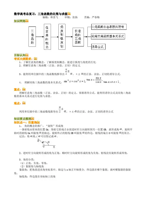 数学高考总复习：三角函数的化简与求值知识讲解