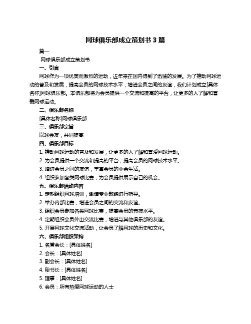 网球俱乐部成立策划书3篇