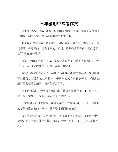 六年级期中常考作文