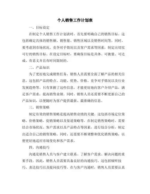 个人销售工作计划表