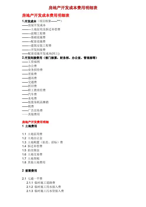 房地产开发成本费用明细表
