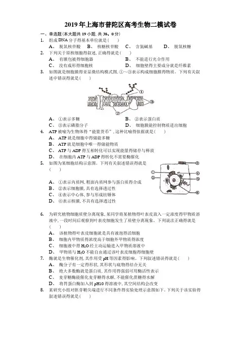 2019年上海市普陀区高考生物二模试卷-解析版