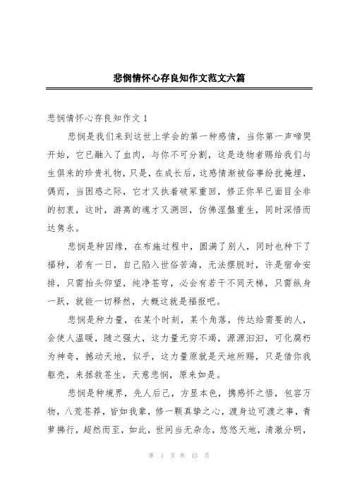 悲悯情怀心存良知作文范文六篇