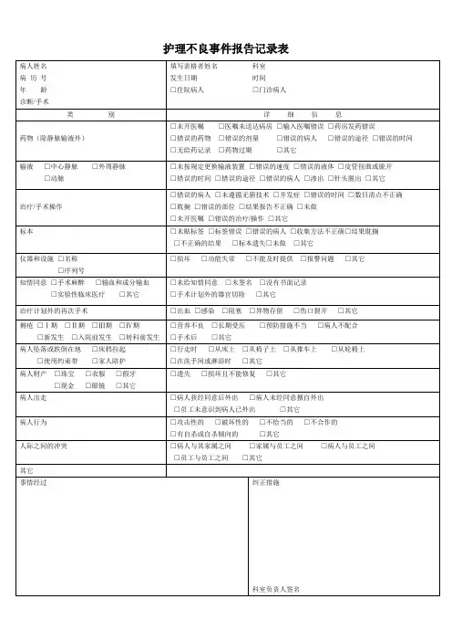 护理不良事件报告记录表