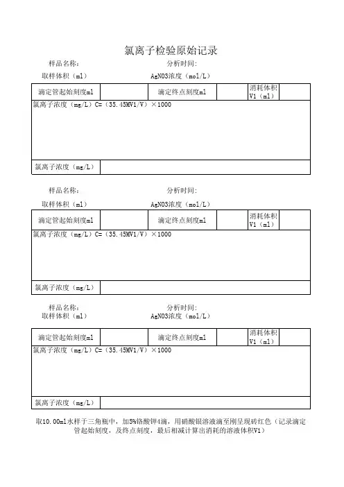 氯离子原始记录
