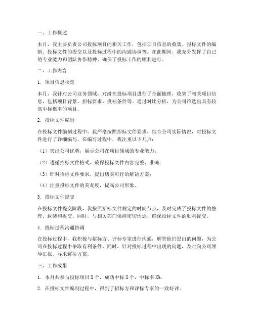 投标月工作总结个人
