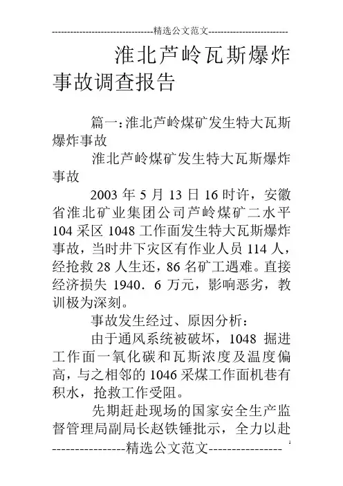 淮北芦岭瓦斯爆炸事故调查报告