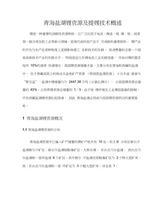 青海盐湖锂资源及提锂技术概述