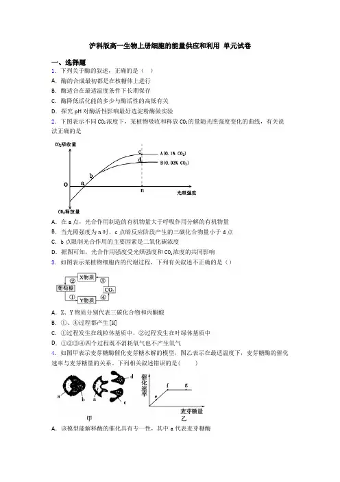 沪科版高一生物上册细胞的能量供应和利用 单元试卷
