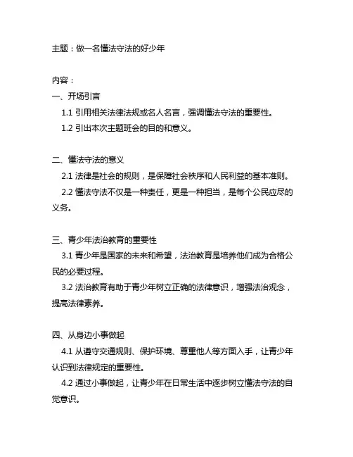 做一名懂法守法的好少年主题班会