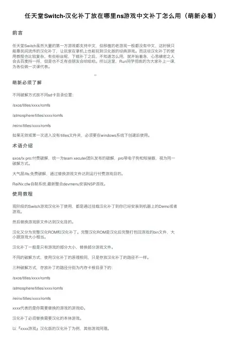 任天堂Switch-汉化补丁放在哪里ns游戏中文补丁怎么用（萌新必看）