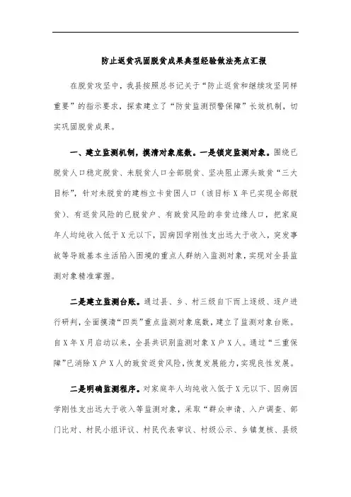 防止返贫巩固脱贫成果典型经验做法亮点汇报