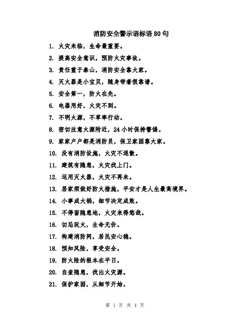 消防安全警示语标语80句