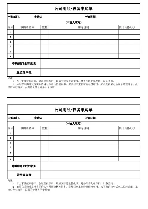 公司办公用品申购单