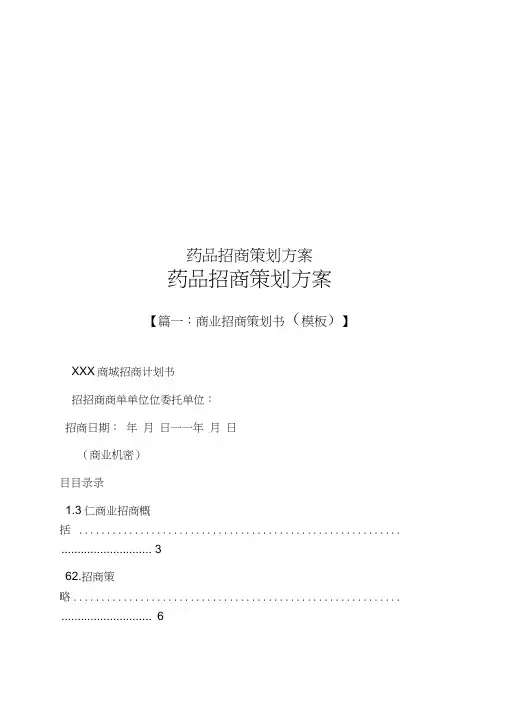 药品招商策划方案