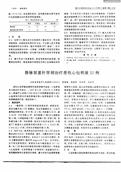 静脉留置针穿刺治疗恶性心包积液25例