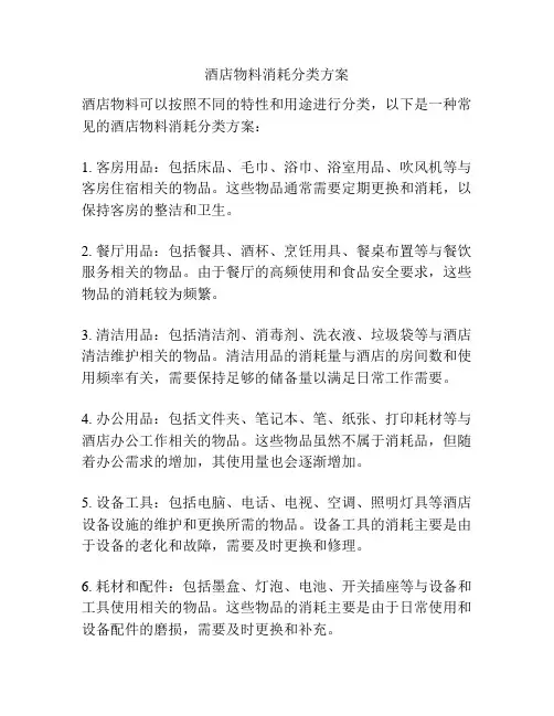 酒店物料消耗分类方案