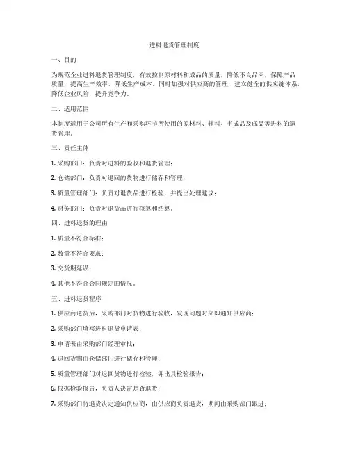 进料退货管理制度