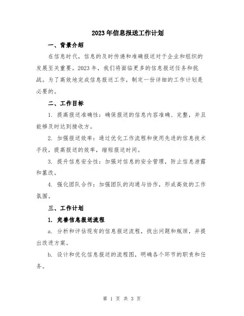 2023年信息报送工作计划