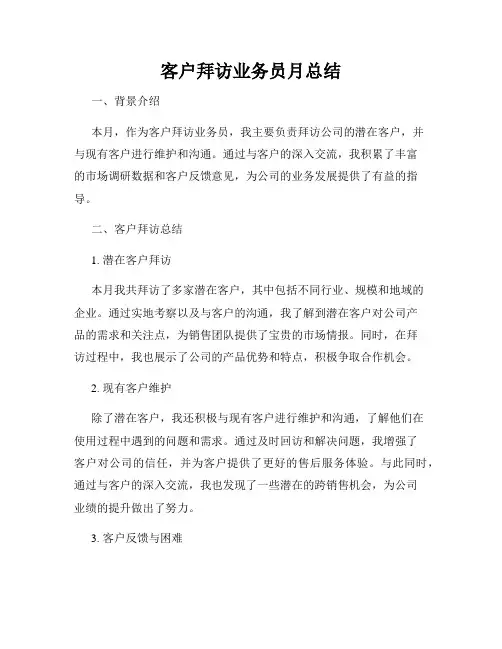 客户拜访业务员月总结