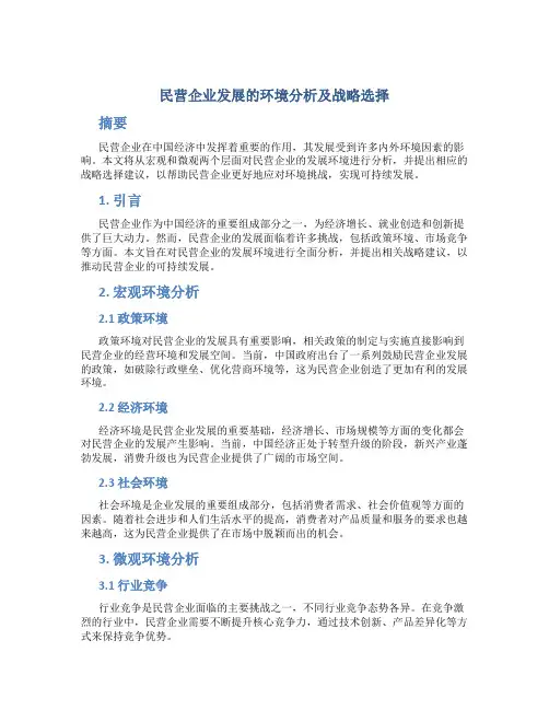 民营企业发展的环境分析及战略选择