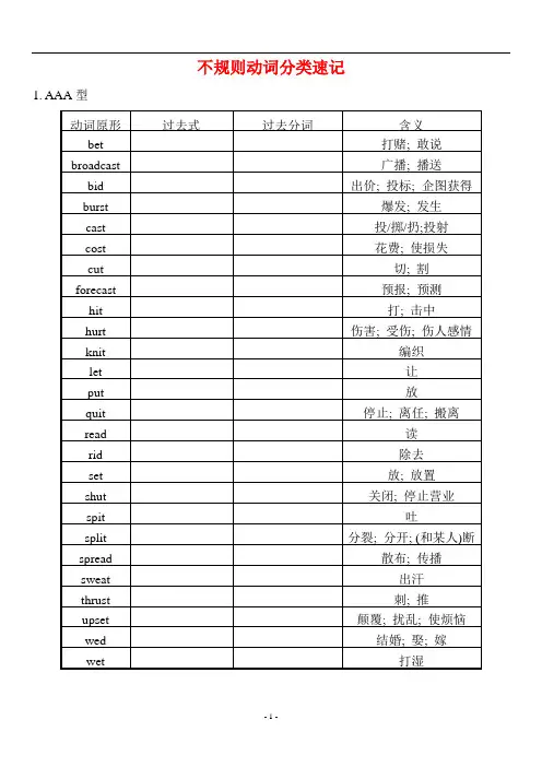 不规则动词分类速记(学生默写版)
